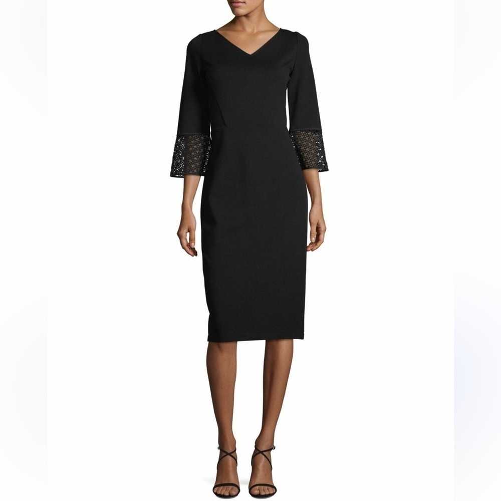 LAFAYETTE 148 New York Black Crochet Lace Bell Sleeve Punto Milano Knit